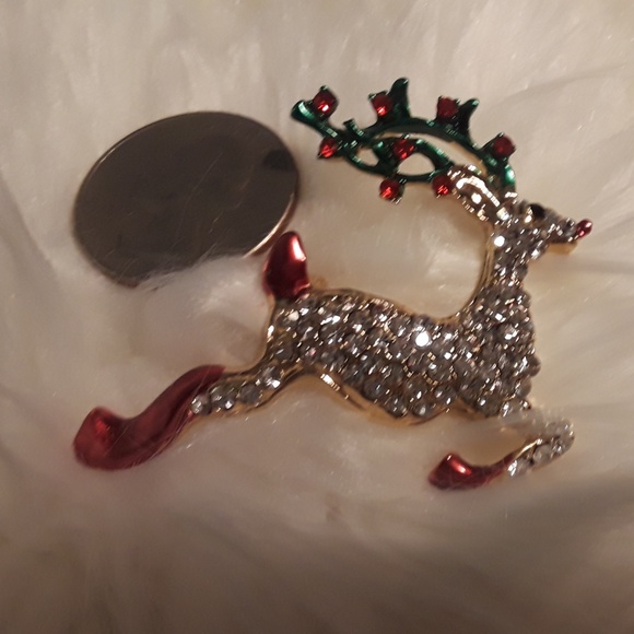 Reindeer Rhinestone Pin, Brooch - Picture 2 of 4